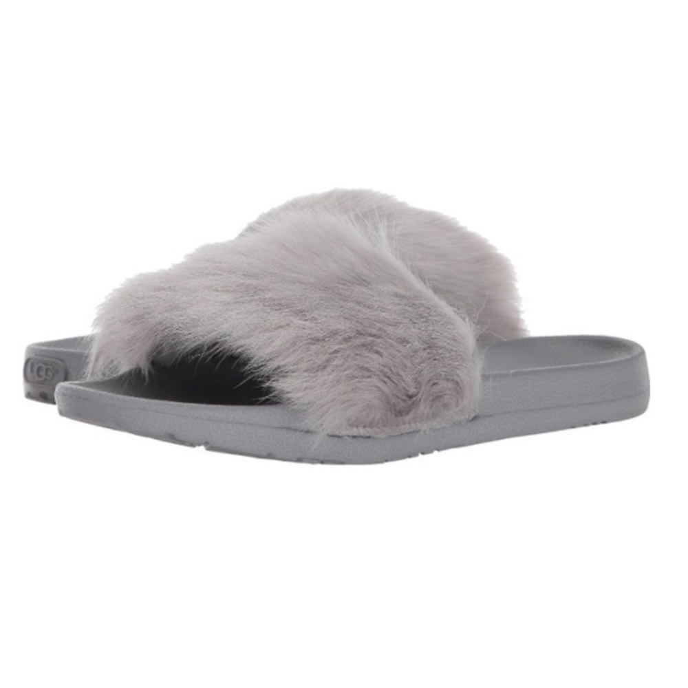UGG ROYALE SEAL GREY TOSCANA FUR SLIDES SLIPPERS SIZE 9 US